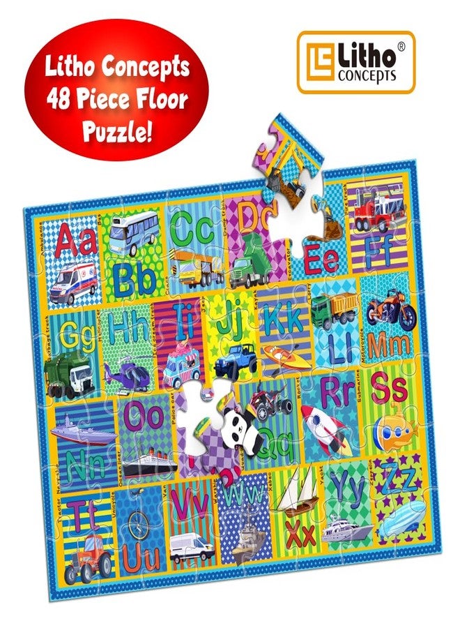 LithoConcepts Floor Puzzle for Kids,48 Piece Transportation Letter A-Z Alphabet Puzzle,Vivid of Cartoon Design Letter Games for Preschoolers,Learn ABCs with Fun- Interactive Educational Toy for Ages 3+ - Image 4